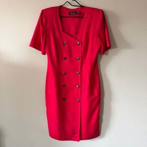 90’s Vintage Gillian Hot Pink Double Breasted Sheath Dress Size 14